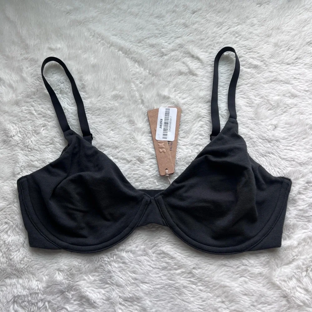 SKIMS Cotton Jersey T-Shirt Bra Soot Black Underwire BR-UWR-0637 Size 32DDD NEW